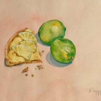 Schilderij getiteld "The lemon tart" door Krystyna Szczepanowski, Origineel Kunstwerk, Aquarel