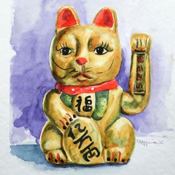 Pintura intitulada "Chinese cat" por Krystyna Szczepanowski, Obras de arte originais, Aquarela