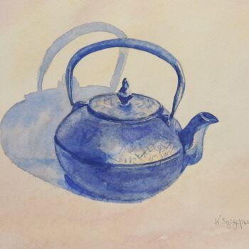 Pintura intitulada "Tea kettle" por Krystyna Szczepanowski, Obras de arte originais, Aquarela