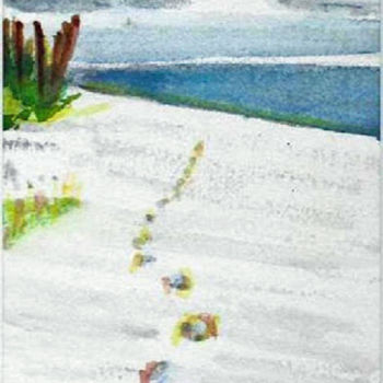 Peinture intitulée "Des pas sur le sable" par Umiastowska Krystyna, Œuvre d'art originale, Aquarelle