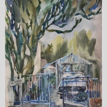 Painting titled "Yard" by Vitalya Kriuchkova, Original Artwork, Watercolor