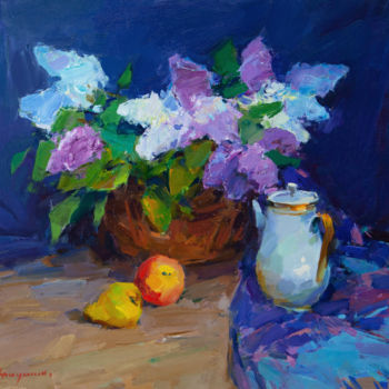 Ζωγραφική με τίτλο "Bouquet of Lilacs" από Aleksander Kryushyn, Αυθεντικά έργα τέχνης, Λάδι Τοποθετήθηκε στο Ξύλινο φορείο σ…