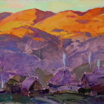 Painting titled "Sunset in the mount…" by Aleksander Kryushyn, Original Artwork, Oil