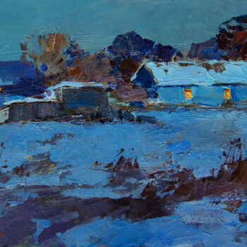 Peinture intitulée "Snowy Evening" par Aleksander Kryushyn, Œuvre d'art originale, Huile Monté sur Carton