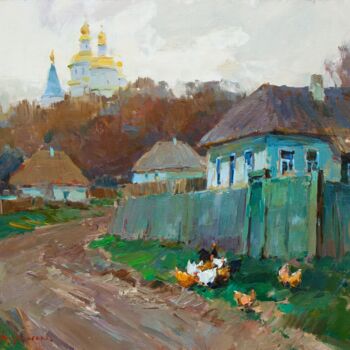 Ζωγραφική με τίτλο "Village Street. Old…" από Aleksander Kryushyn, Αυθεντικά έργα τέχνης, Λάδι Τοποθετήθηκε στο Ξύλινο φορεί…