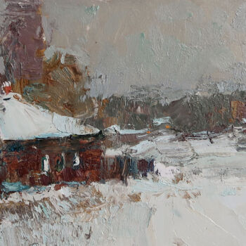 Pintura intitulada "December snow" por Aleksander Kryushyn, Obras de arte originais, Óleo