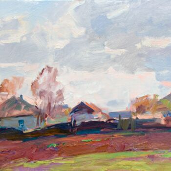 Malarstwo zatytułowany „April in the village” autorstwa Aleksander Kryushyn, Oryginalna praca, Olej