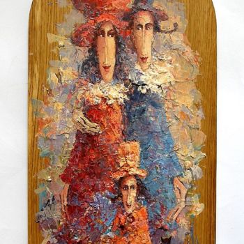 Peinture intitulée "Rodzinka z kiciorem…" par Krzysztof Lozowski, Œuvre d'art originale