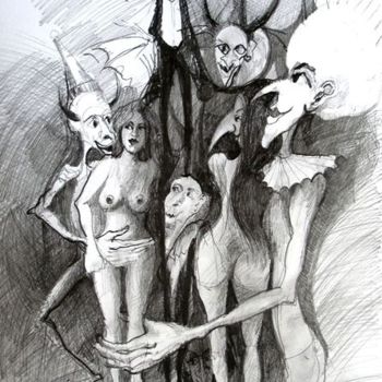 Rysunek zatytułowany „Muszyna. Zaloty” autorstwa Krzysztof Lozowski, Oryginalna praca