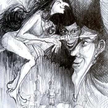 Rysunek zatytułowany „Czarownica wieczorn…” autorstwa Krzysztof Lozowski, Oryginalna praca