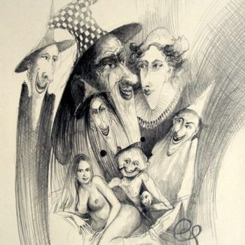 Desenho intitulada "Dżinn Genie" por Krzysztof Lozowski, Obras de arte originais
