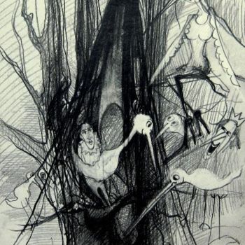 Disegno intitolato "Ptaki pokraki / Bir…" da Krzysztof Lozowski, Opera d'arte originale