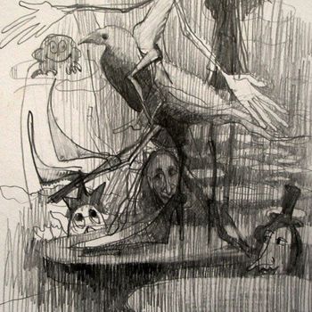 Zeichnungen mit dem Titel "Nad stawem" von Krzysztof Lozowski, Original-Kunstwerk