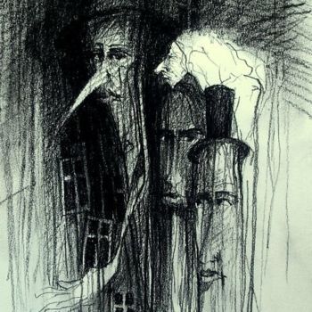 Rysunek zatytułowany „Starsza pani w parku” autorstwa Krzysztof Lozowski, Oryginalna praca