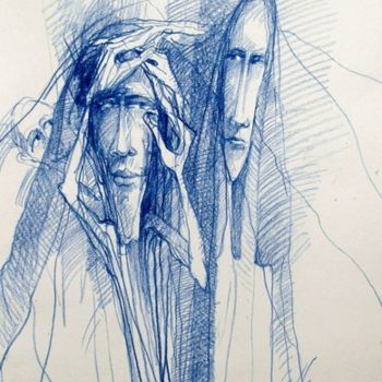 Σχέδιο με τίτλο "Niebieski" από Krzysztof Lozowski, Αυθεντικά έργα τέχνης