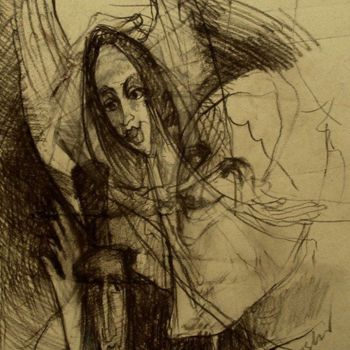 Drawing titled "Anioł" by Krzysztof Lozowski, Original Artwork