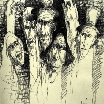 Drawing titled "Przed ścianą" by Krzysztof Lozowski, Original Artwork