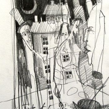 Dibujo titulada "Domek" por Krzysztof Lozowski, Obra de arte original