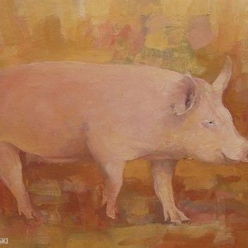 Painting titled "Świnia / Lady Pig" by Krzysztof Lozowski, Original Artwork