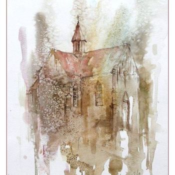 Painting titled "Church" by Krzysztof Lozowski, Original Artwork, Watercolor