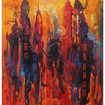 Картина под названием "Miasto Kiciora II /…" - Krzysztof Lozowski, Подлинное произведение искусства, Акрил