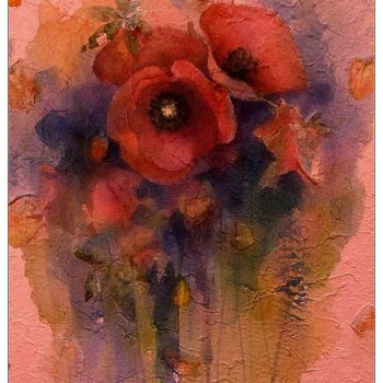 Painting titled "Poppies I" by Krzysztof Lozowski, Original Artwork, Watercolor