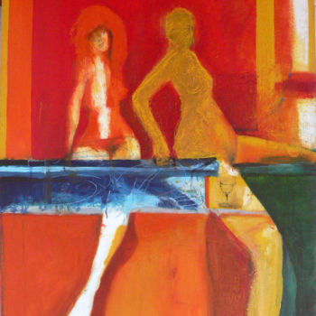Painting titled "DJ girls" by Krzysztof Gajewski, Original Artwork, Oil