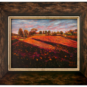 Painting titled "Pumpkin Field in Ga…" by Krzysztof Kargol, Original Artwork, Oil