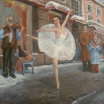 Painting titled "Танцы на снегу" by Ksandro, Original Artwork, Oil