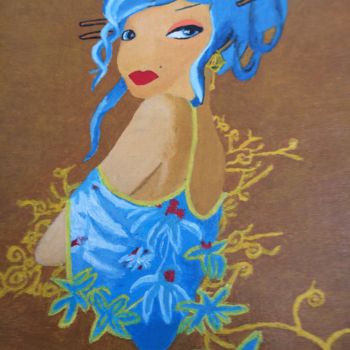 Painting titled "Miss Blue" by Kharena Sap, Original Artwork, Oil