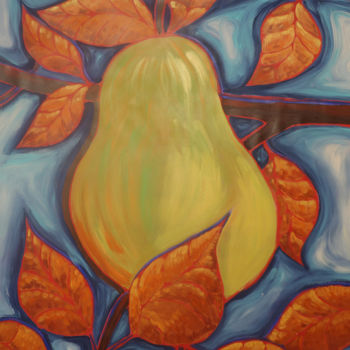 Painting titled "Large yellow pear o…" by Ksavera, Original Artwork, Acrylic