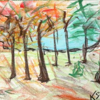 Dessin intitulée "Paysage d'automne" par Kseiran, Œuvre d'art originale