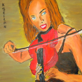 Pintura titulada "la fille avec violon" por Kseiran, Obra de arte original, Oleo