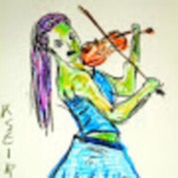 Drawing titled "La Belle musicien" by Kseiran, Original Artwork