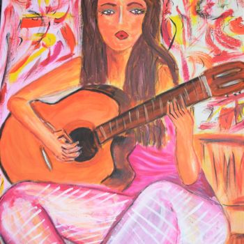 Painting titled "La musicienne" by Kseiran, Original Artwork, Acrylic