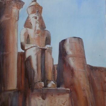 Pintura intitulada "Keeper of Egyptian…" por Ksana Kuznezova, Obras de arte originais, Aquarela