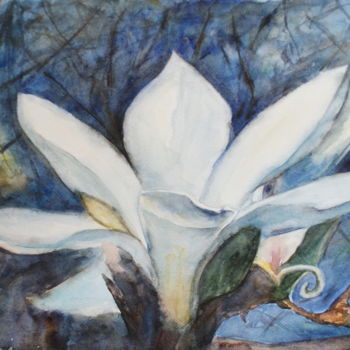 Pintura intitulada "Night magnolia" por Ksana Kuznezova, Obras de arte originais, Aquarela