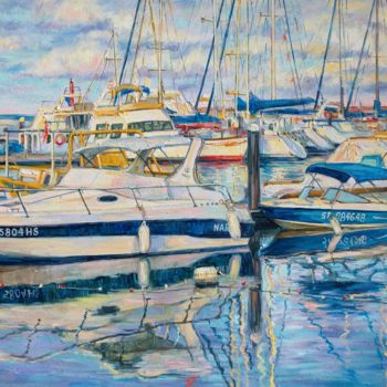 Pintura intitulada "Berth yachts" por Ksenia Filippova, Obras de arte originais, Óleo
