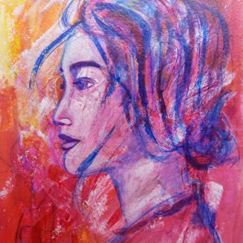 Painting titled "Woman in red" by Ksenia Tsyganyuk, Original Artwork, Acrylic