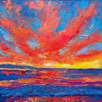 Painting titled "The sky is on fire.…" by Ksenia Tsyganyuk, Original Artwork, Acrylic Mounted on Wood Panel