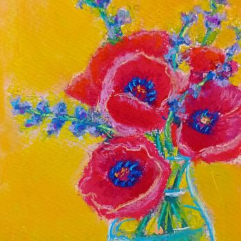 「Red poppies. Floral…」というタイトルの絵画 Ksenia Tsyganyukによって, オリジナルのアートワーク, パステル その他の剛性パネルにマウント