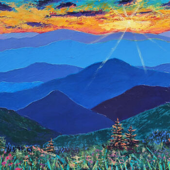 Painting titled "Lullaby of mountain…" by Ksenia Tsyganyuk, Original Artwork, Acrylic Mounted on Wood Stretcher frame