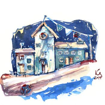「"Coastal lodges" wa…」というタイトルの絵画 Ksenia Seliankoによって, オリジナルのアートワーク, 水彩画