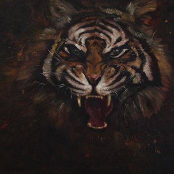 Painting titled "ROAR. ANIMALISTIC S…" by Ksenia Shilova, Original Artwork, Oil Mounted on Wood Stretcher frame