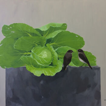 Ζωγραφική με τίτλο "Cabbage and birds" από Ксения Берестова, Αυθεντικά έργα τέχνης, Ακρυλικό Τοποθετήθηκε στο Ξύλινο φορείο…