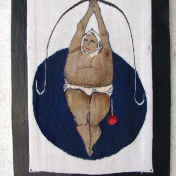 Textielkunst getiteld "повисла" door Kseniia Hopko, Origineel Kunstwerk, Tapijtwerk Gemonteerd op Houten paneel