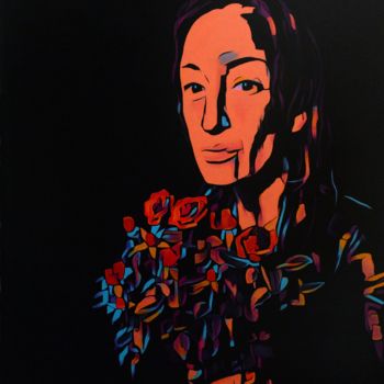 Ζωγραφική με τίτλο "Night roses - popar…" από Kseniya Sergyeyeva, Αυθεντικά έργα τέχνης, Ακρυλικό Τοποθετήθηκε στο Ξύλινο φο…