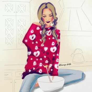 Digital Arts titled "The girl cooks" by Kseniya Sketch, Original Artwork, Digital Painting