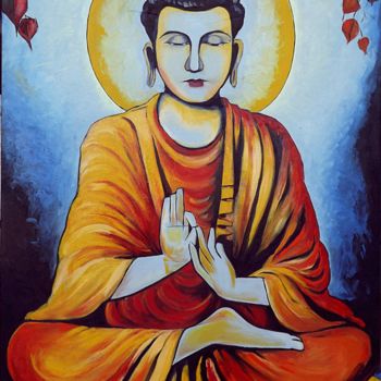 Painting titled "Siddhartha Gautama" by Ks Green, Original Artwork, Oil Mounted on Wood Panel