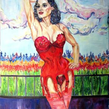 Pintura intitulada "femme en rouge" por Kspersee, Obras de arte originais